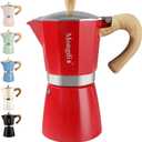 Mongdio Stovetop Espresso Maker Moka Pot, Cuban Coffee Maker Stove top coffee maker Moka Italian Espresso Greca Coffee Maker Brewer Percolator, 12 Espresso Cups, 20 oz - Red
