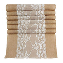 Fymlhomi 108x12-Inch Table Runner Burlap Lace - Table Runner Modern Farmhouse -Linen Burlap Table Runner - Table Runner White Lace Jute Christmas - Burlap Lace Table Runners for Weddings