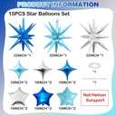 2 x Blue Silver Star Balloons, 22in Large Star Balloons Foil 10in 4-Pointed & Pentagram Balloon for Graduation Baby Shower Space Themed Birthday Party Decorations