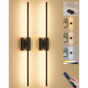 Ouyulong Battery Operated Wall Sconces Set of 2, 10000mAh Wireless Rechargeable 3000-6000K Dimmable 350 Rotate Wall Light with Remote for Living Room, Bedroom 27.6in Black