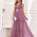 YHHOWEP Women's Formal Dresses Long Evening Gowns Tulle V Neck Sleeveless Sparkly Sequin Cocktail Party Wedding Guest Dress Mauve S (S)