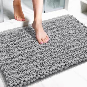 Yimobra Large Bathroom Rugs Non Slip Washable 36x24 Inch - Ultra Soft Absorbent Chenille Bath Mat, Quick Dry Shaggy Floor Carpet for Tub Shower, Gray Home Decor Accessories