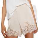 Amiblvowa Women Satin Silk Lace Shorts Low Rise Micro Mini Shorts Coquette Lounge Half Slip Pj Bottoms French Knickers (Small)