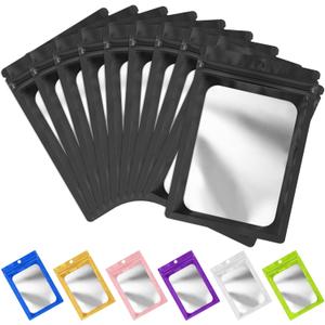 FUNFERY 100 Pack Mylar Resealable Bags Foil Packaging Bags with Frosted Clear Window, Zipper Bag Smell Proof Pouch for Food Storage, Cookies, Sample, Small Business(Black, 4.7x7inch)