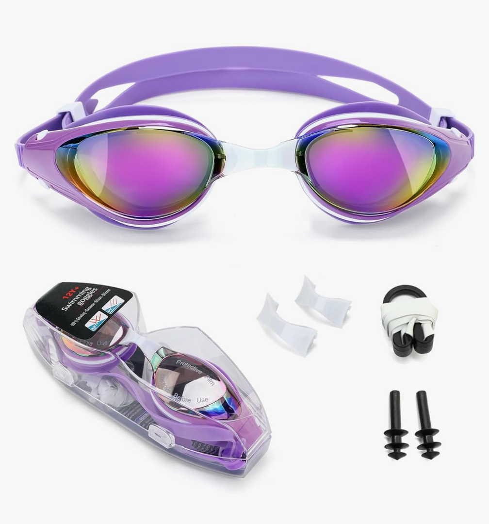 Nearsighted Swim Goggles, Shortsighted Swimming Goggles, UV Protection, Anti-Fog, Dual Strap, Auto Buckle -6.5