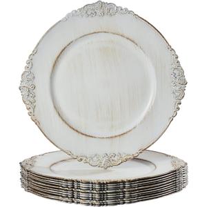 MAONAME Antique White Charger Plates, Round Plate Chargers for Dinner Plate, 13" Plastic Charger for Plates, Wedding Table Setting, Set of 12