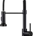 DJS Kitchen Faucets with Pull Down Sprayer Matte Black - Dual Mode Setting Single Handle 1 or 3 Holes Commercial Black Kitchen Sink Faucet with Deck Plate for Farmhouse RV Vessel Basin