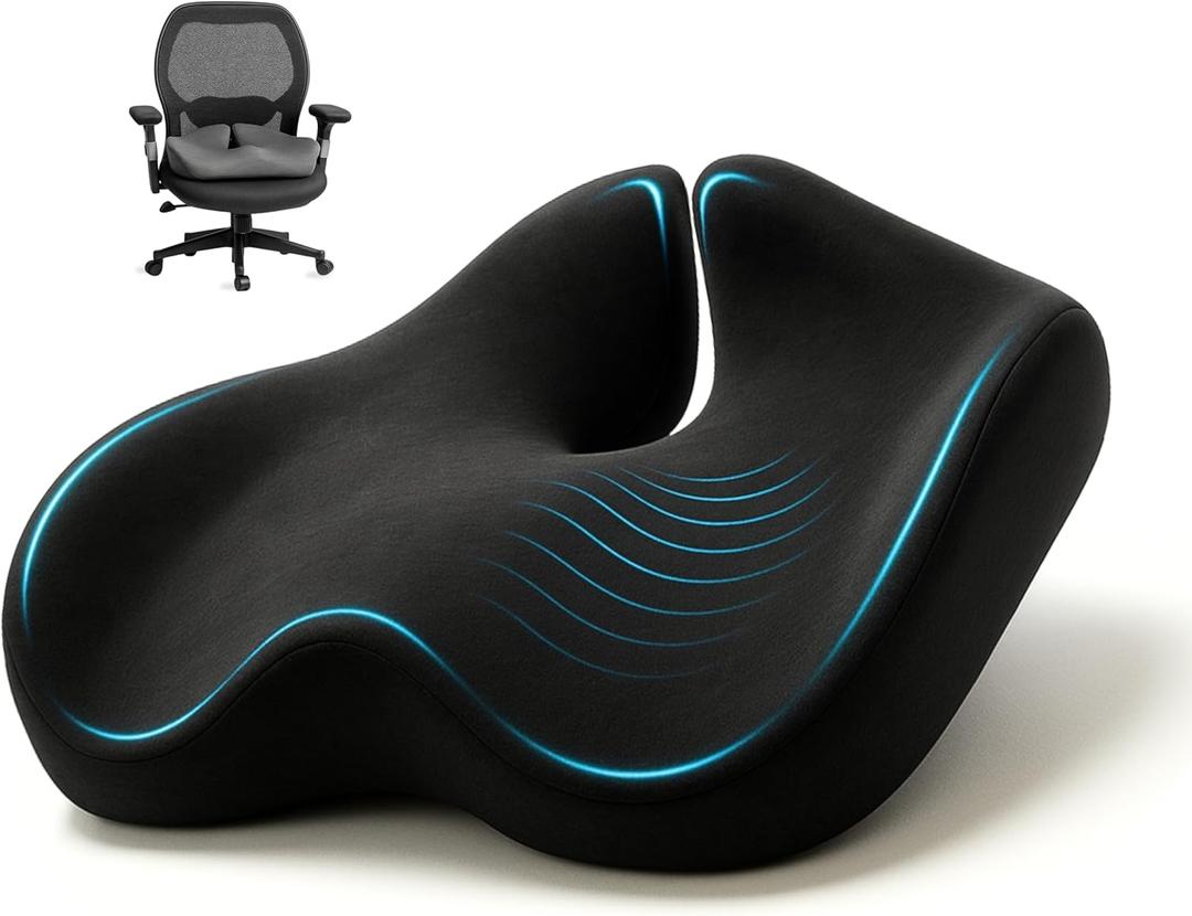 SitCushion Ergonomic Seat Cushion for Sciatica & Tailbone Pain Relief  Extra Large Memory Foam Office Chair Cushion for Long Sitting, Orthopedic Coccyx Cushion for Desk Chair, Car & Wheelchair(Black)