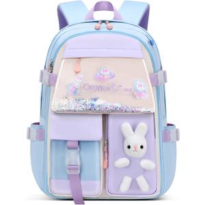 VIDOSCLA Bunny Girls Backpack for School Kawaii Kids Book bags Cute Sequin School Bag for Girls
