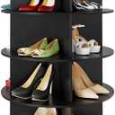 SpaceAid 6 Tier Rotating Shoe Rack Tower, Spinning Shoe Display Lazy Susan, Revolving 360 Shoe Rack Storage Round Carousel, Vertical Handbag Rotate Shoes Closet Organization (6-Tier Black)
