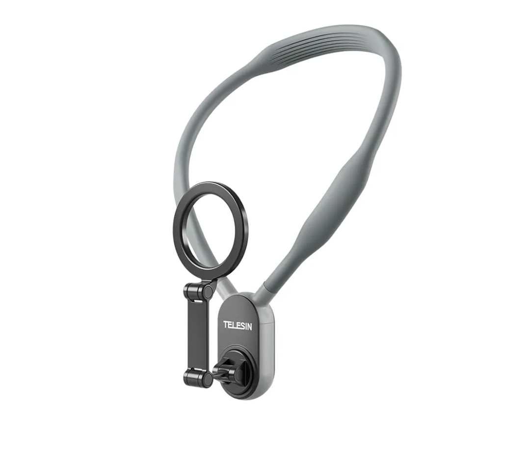 TELESIN Magnetic Neck Mount for Phones, Neck Cell Phone Holder POV/Vlog Selfie Mount Hand Free Phone Neck Holder Chest Stand Strap Video Recording for iPhone 16 15 14 13 12 Seires Android Phones Gray