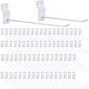 Moxweyeni 100 Pack Slatwall Hooks, 6 and 8 Inch Slatwall Accessories, Metal Panel Wall Hooks Pegs Hanging Hangers Thickness Slat Pegs for Garage Shop Retail Display(White)