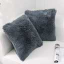 NordECO HOME Luxury Soft Faux Fur Fleece Cushion Cover Pillowcase Decorative Throw Pillows Covers, No Pillow Insert, 18" x 18" Inch, Dark Grey, 2 Pack