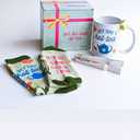 Tea Gift Set - Includes Tea Infuser, Novelty Socks, Ceramic Teacup - 15 oz - Green - Modern - Reusable - Microwave Safe - Christmas, Mother's Day, Birthday Gifts