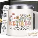 Lifecapido Retirement Gift for Woman, Retirement Gifts for Women 2026, 14oz Insulated Coffee Mug with Bookmark, Retired Birthday Gifts for Women Mom Grandma Teacher Nurse Coworkers (Cream)