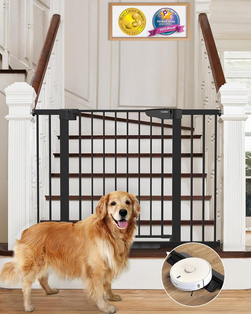 Cumbor 29.7-46" Baby Gate for Stairs, Mom's Choice Awards Winner-Auto Close Dog Gate for The House, Gifts for Mom, Easy Install Pressure Mounted Pet Gates for Doorways, Black