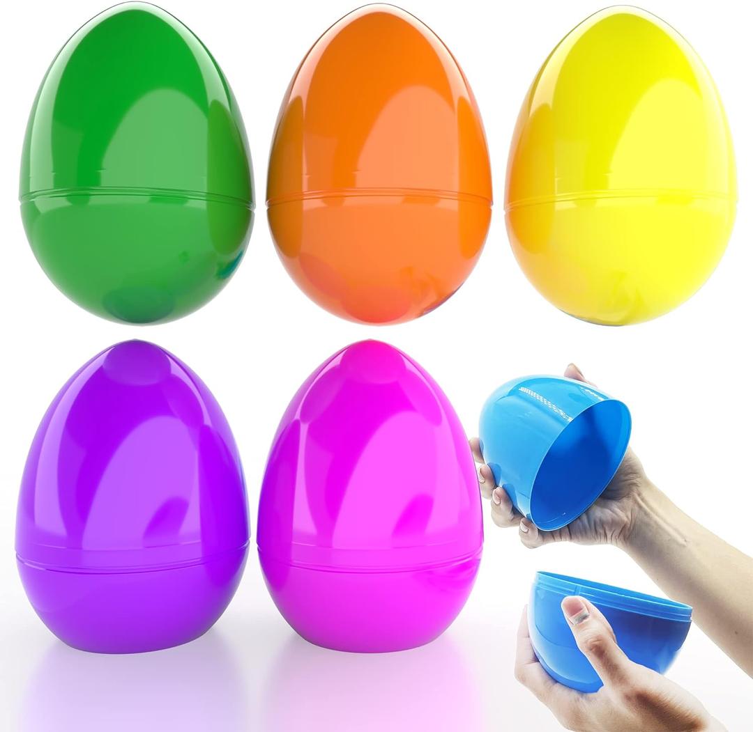6 Inch Jumbo Filable Easter Eggs (6 Pack) Six Colorful Bright Plastic Easter Eggs, Stands Upright, Perfect for Easter Egg Hunt, Surprise Egg, Easter Hunt, Assorted Colors, 6" Giant Filable Eggs 6 Pack