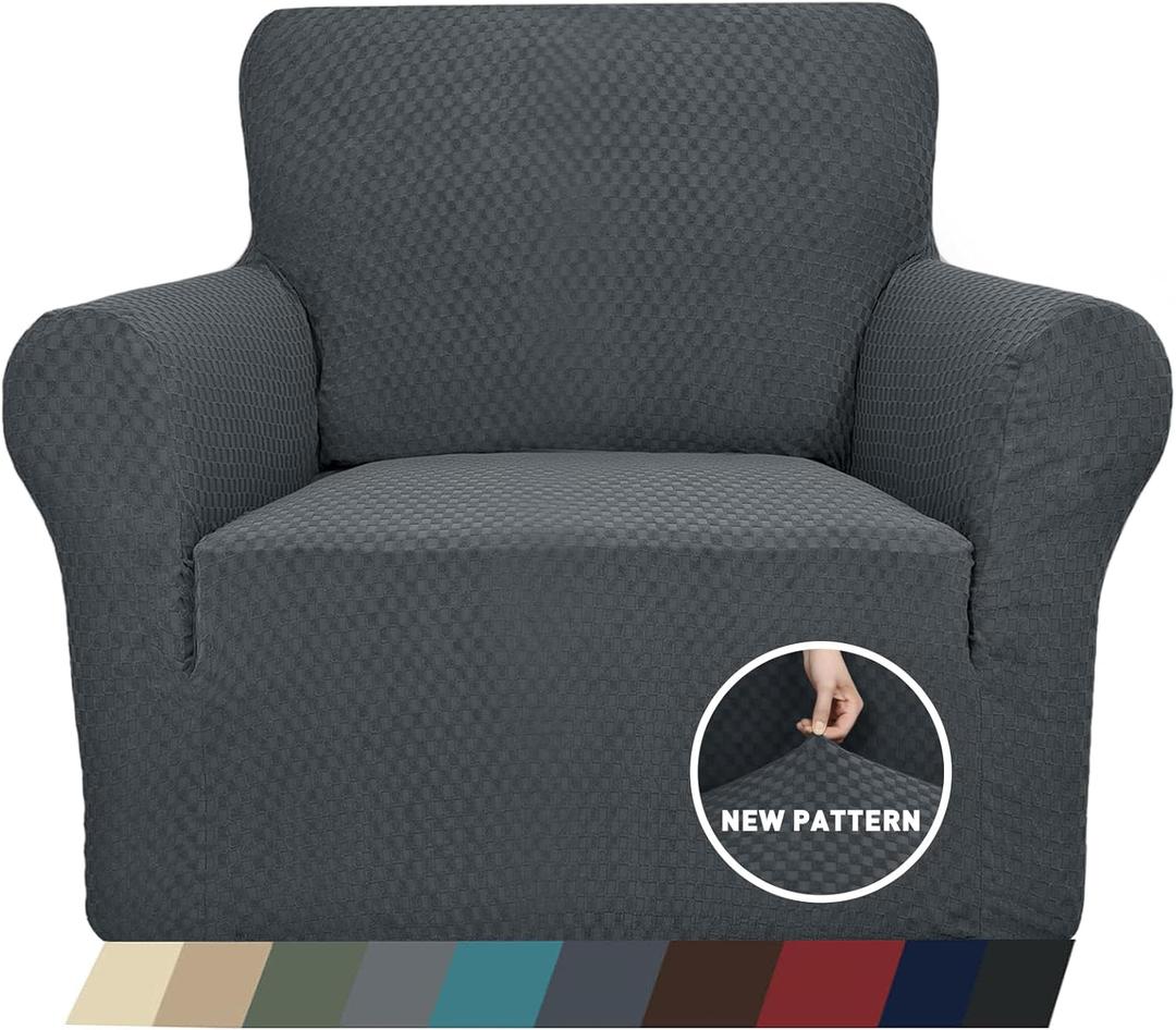 ZNSAYOTX 1 Piece Jacquard Chair Slipcovers for Living Room High Stretch Chair Covers with Arms Anti Slip Pets Friendly Couch Sofa Armchair Cover Furniture Protector (Chair, Dark Grey) (Small (31"-46"))