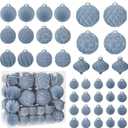 46PCS Velvet Christmas Ball Ornaments Set, Flocked Shatterproof Xmas Tree Decor, Assorted Hanging Ornaments with Loop for Holiday Home Decor, Christmas Tree Decoration (Gray Blue)