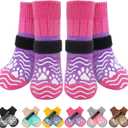 PUPTECK Anti Slip Dog Socks, Shoes with Grippers to Prevent Licking Hardwood Floors Traction, Rubber Boots & Paw Protectors for Small Dogs Cold/Hot Pavement, Senior Dogs Booties Purple, Small