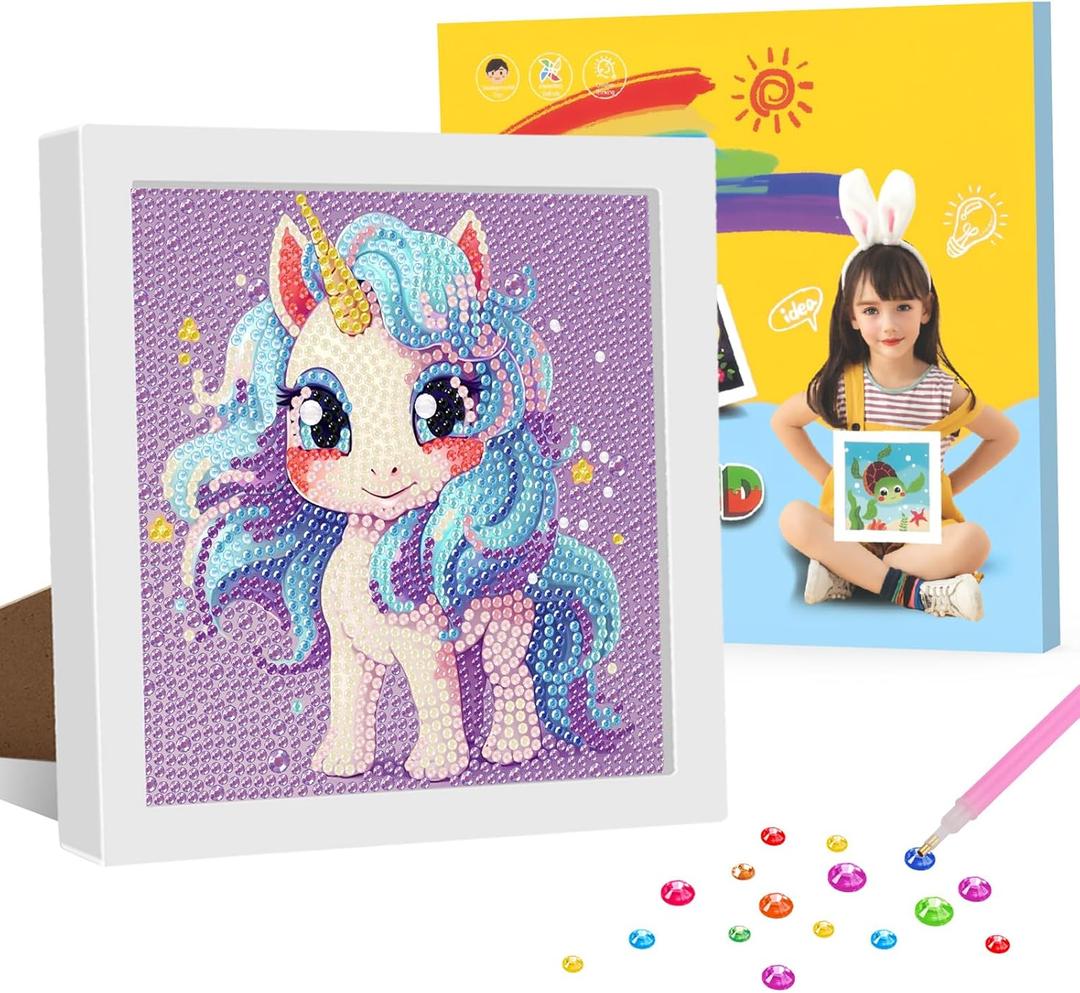 Genius maker Diamond Art Kits with Frame, 5D Diamond Art Kits, Unicorn Diamond Gem Art for Girls Boys, Diamond Dots Kits, Painting Arts and Crafts for Home Wall Decor(7x7inch)