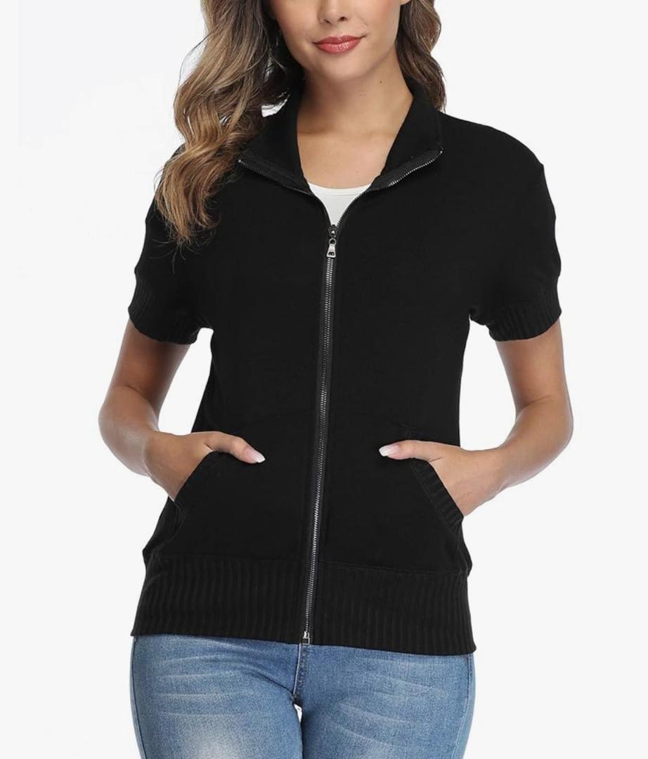 andy & natalie Women's Stand Collar Zip up Long Sleeve Jacket with Pockets Running Sweatshirts Jackets XXL