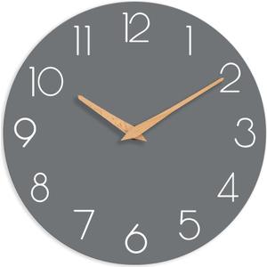 cicininc Wall Clock, 16 Inch Wooden Battery Operated Wall Clocks Silent Non-Ticking, Decorative Gray Clock for Living Room, Bedroom, Kitchen, Home, Office, School, Hotel