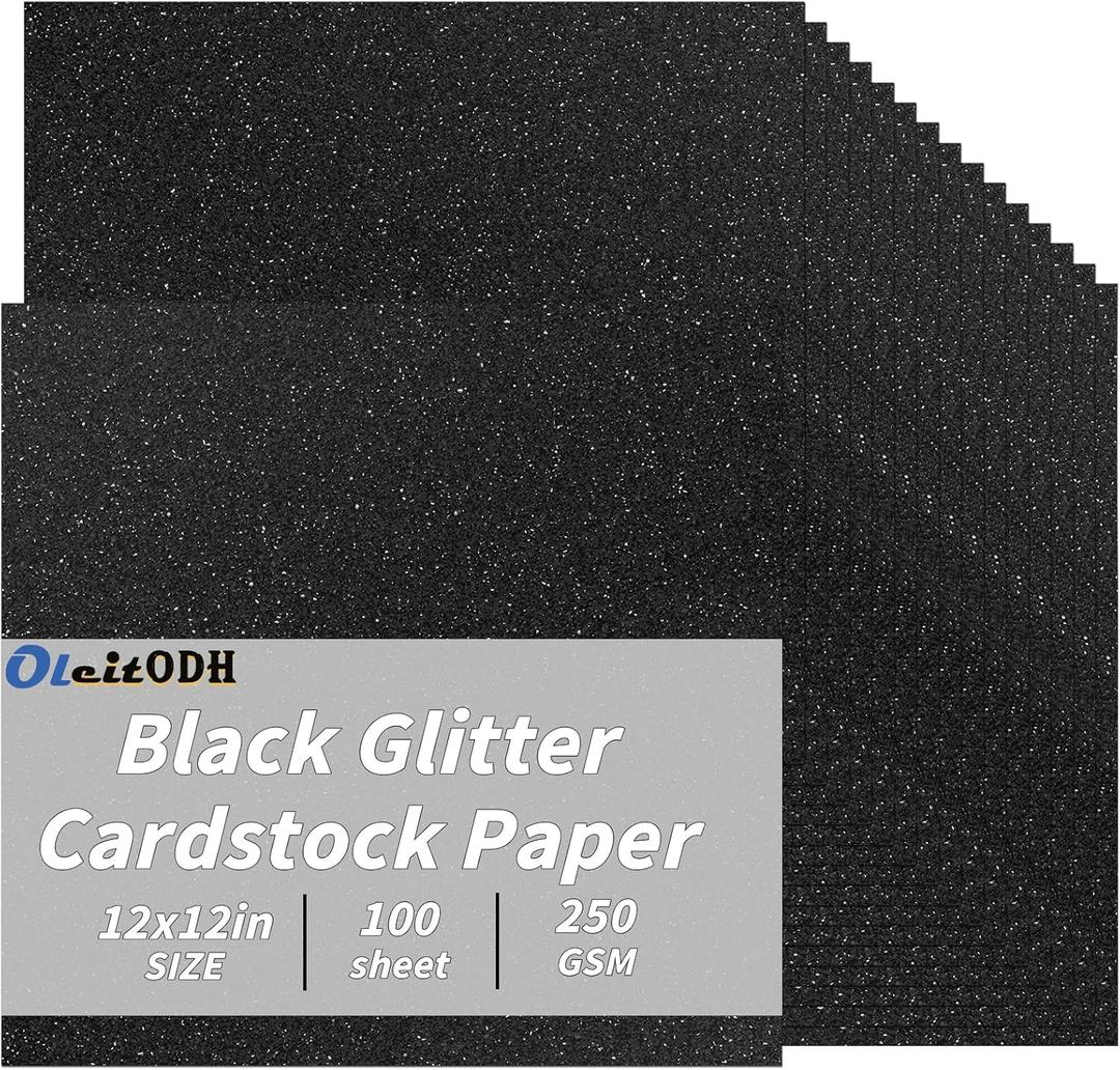 Black Glitter Cardstock Bulk 100 sheets, 12” x 12” Cardstock Sparkly Paper, 250 GSM/ 92lb Card Stock Printer Construction Paper for Graduation Cap Scrapbooking Diy Crafts Card Making