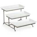 LAUCHUH 3 Tier Serving Stand Porcelain Serving Platter Tier Serving Trays with Collapsible Sturdier Rack, Serving Dishes and Platters for Thanksgiving, Christmas, Entertaining, 12 Inch
