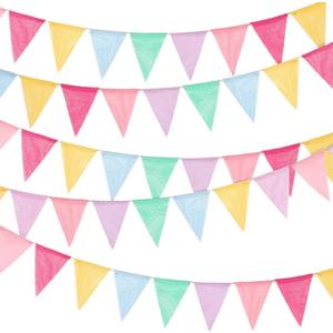 Tatuo 100 Pcs Pastel Pennant Flags Bunting Banner Pastel Fabric Triangle Flag Garland for Birthday Bridal Party Multicolored Summer Decoration Hanging on Wall Ceiling Window (Mixed Color)