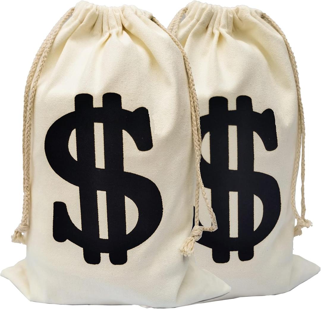 2pack Money Bags money bag costume money bag props money bags decor for party11.8 x 15.7 Inches Money Bag Dollar Sign Carrying Sack for Bank Robber Pirate Cowboy Cosplay Theme Party