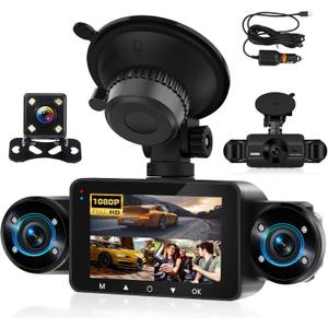 4 Channel Dash Cam Front and Rear Inside Left Right, 3'' 1080P Dash Camera for Cars, Dash Camera for Cars with G-Sensor,Super Night Vision,Wide Angle,Loop Recording,24 Hours Recording