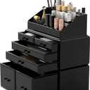 READAEER Makeup Organizer 3 Pieces Cosmetic Storage Case with 6 Drawers (Black)