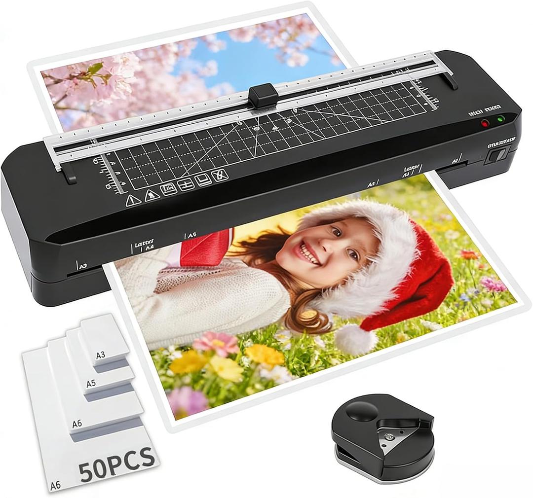 Laminator, A3 Laminator Machine with Built-in Trimmer, 70 Seconds Quick Warm-Up, Cold and Thermal Laminating with 50 Sheets, NTC Technology for Home Office School (A3+50pics)