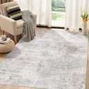 Abstract 6x9 Area Rug: Machine Washable Non Slip Ultra Thin Low-Pile Carpet, Soft Stain Resistant for Living Room Bedroom Nursery, Kid Pet Friendly, Robot Vacuum Compatible - Brown Grey