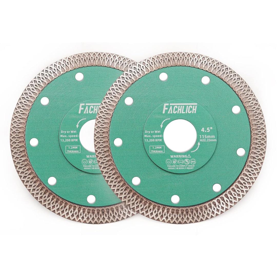 Diamond Porcelain Saw Blade 4.5" Tile Blades 2pcs Dry Wet Tile Cutting Discs with X Teeth Turbo Mesh Rim,for Ceramic Tile Porcelain Granite Marbles (4.5"/115mm)