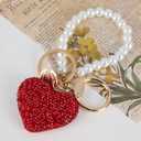2 x Car Keychain for Women, Bling Rhinestone Heart Pearl Car Keychain for Decoration, Keychains Gifts for Valentine's Day Mother's Day Birthday Anniversary