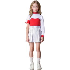 Children's Clothing Girls Zombie Cheerleader Uniform Mesh Top Hoodie Pants Cosplay Halloween Party Costume (White 1)