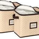 Champagne Flute Storage Boxes with Dividers - Set of 2 - Each Holds 12 Glasses up to 3.75" Wide - Quilted Microfiber Case with Handles - Protects Stemware - Ideal for Champagne & White Wine Glasses