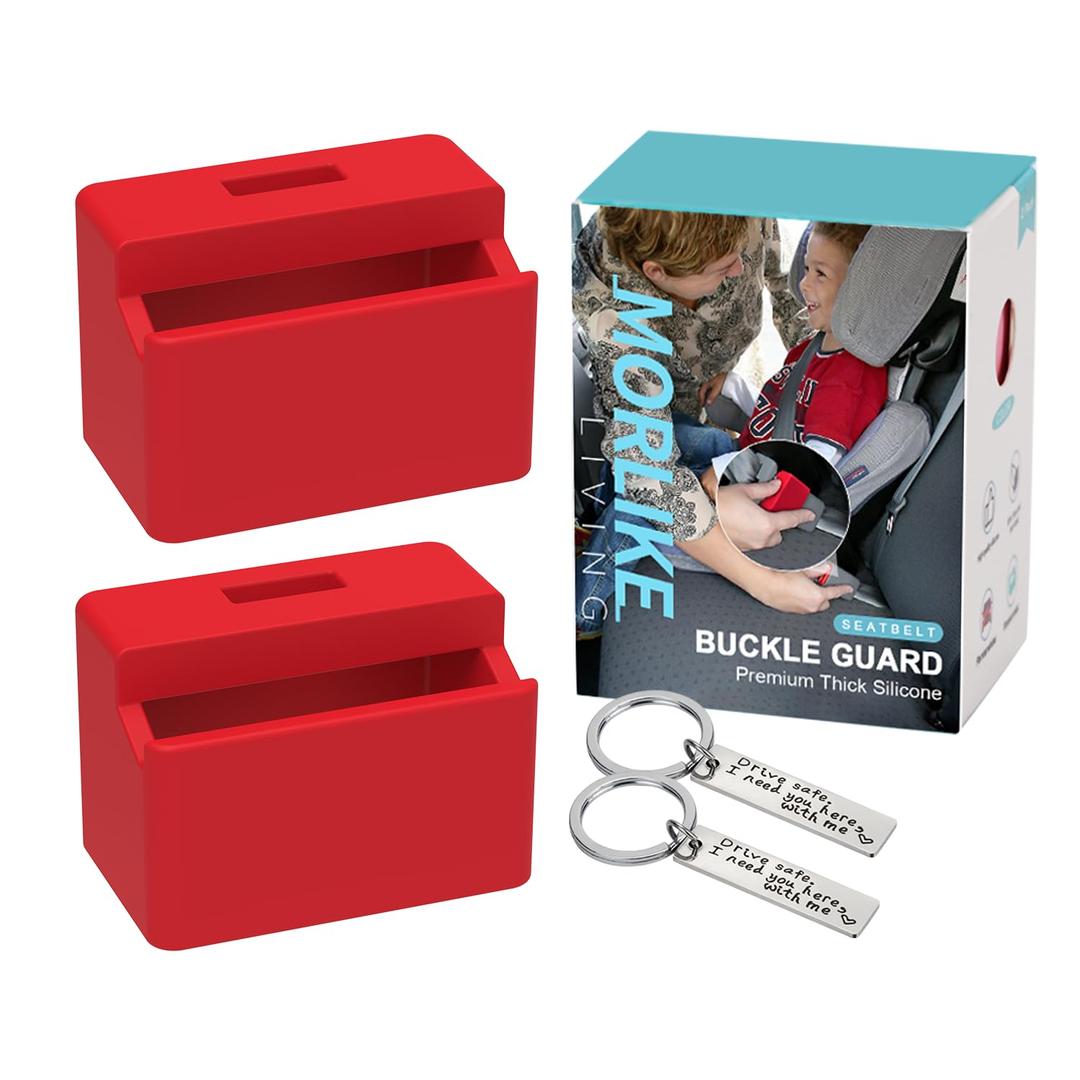 Morlike Silicone Seatbelt Secure Buckle Safety Cover Lock | Keep Children Safe in Car Seat and Prevent Kids from Accidentally Unbuckling | Buckle Guard Fits Almost Vehicles (red,2PACK)