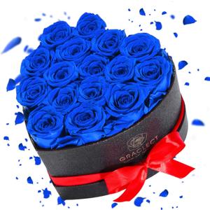 16 Flowers Forever in Heart Shape Box, Eternal Roses, Preserved Roses, Immortal Roses Birthday Gift for Her, Women, Mothers Day gifts for mom - Blue Rose