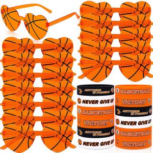 24 Pcs Basketball Party Favors Bulk, Basketball Glasses and Silicone Bracelet Sports Team Gift for Sport Party Awards Goodie Bag Fillers