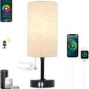 Smart Table Lamp Work with HomeKit, Siri, Alexa, Google Assistant, Smart Beside Nightstand Lamp with AC Outlet & USB A+C Charging Ports, Ambiance Color Changing Bed Table Lamp for Bedroom