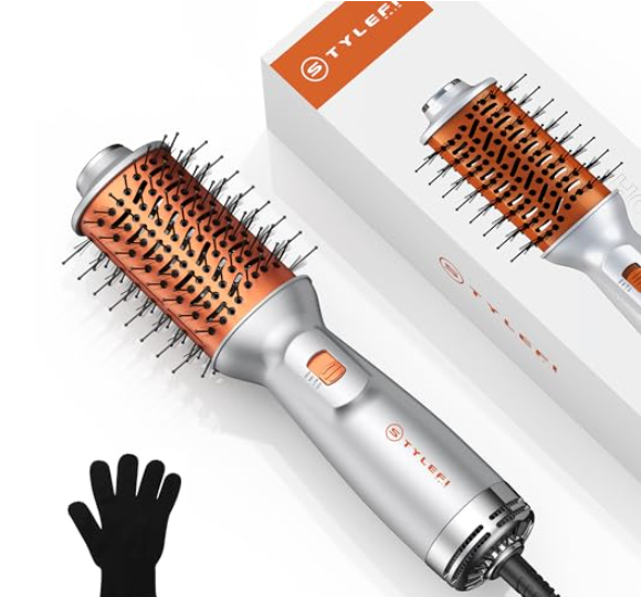 Travel Hair Dryer Brush, Dual Voltage 100–240V 4in1 Hot Air Brush with 3 Heat & 2 Speed Settings for Drying, Straightening, Curling & Volumizing, Mini Ionic Thermal Blow Dryer Brush for Women