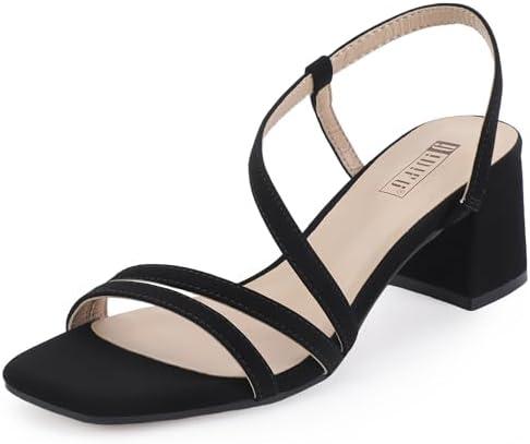 IDIFU Black Heels for Women Strappy Low Block Chunky Heeled Sandals Comfortable Trendy Dress Shoes for Women Wedding Bridal Prom Short Thick Heels (Black Nubuck, 7)