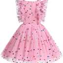 IDOPIP Flower Girls Sequin Butterfly Dot Tutu Dress for Kids Baby First Communion Wedding Princess Birthday Party Dresses (Pink, 120)