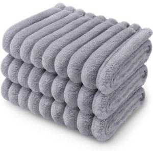 LINENLUX 1 Pack 3 Soft Fleece Dog Blanket for Pet Washable Warm Cat Puppy Fluffy Calming Flannel Grey Large