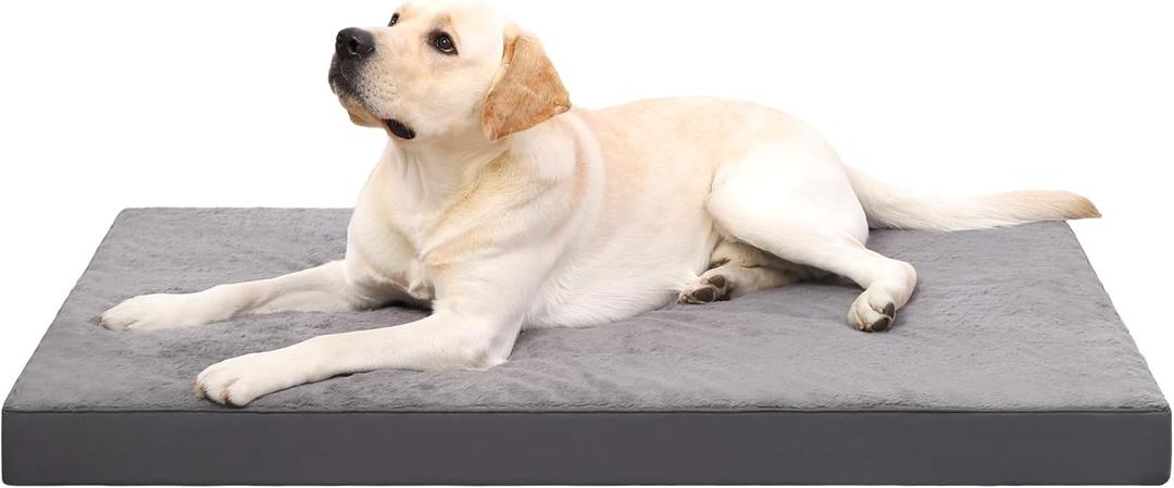 KSIIA Orthopedic Dog Crate Bed - Waterproof, Extra Large, Deluxe Plush, Washable with Egg Crate Foam & Removable Cover, 47 x 29 Inch, Dark Gray