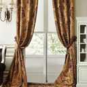 Royhom Luxury Curtains for Living Room, Jacquard Curtains Made of Silk Fabric, European Curtain Grommet, Heavy, Thick, Smooth, No Wrinkling, Anti-Static, 50W x 84L Inch, 1 Panel, Lined (Golden Curtains+brown Lining)