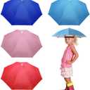 4 Pack 20.5" Hands-Free Head Umbrella Hats for Kids, Multicolor Folding Waterproof Umbrella Cap With Head Strap for Outdoor Party, Fishing, Sun, Rain, Snowy, Beach, Hiking
